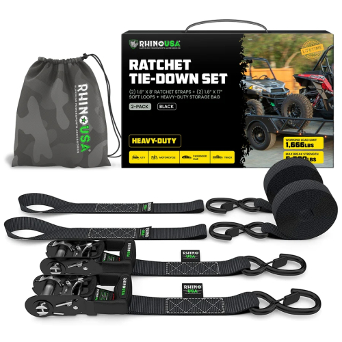 Rhino USA - Rhino USA 1.6in. x 8ft. HD Ratchet Tie-Down Set - Black - GRLA-TDWN-SET