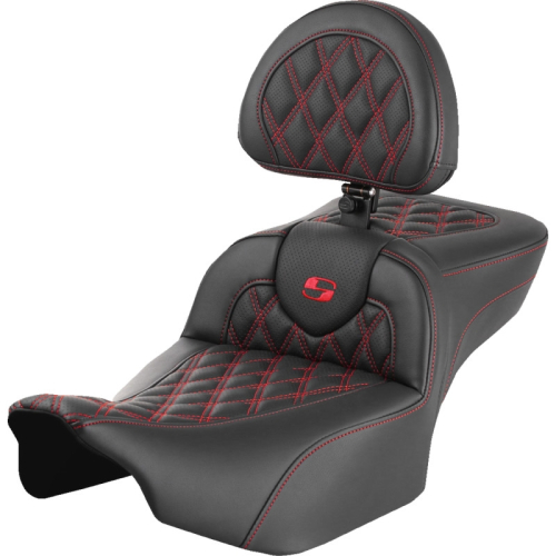 Saddlemen - Saddlemen Extended Reach Roadsofa LS Seat with Drivers Backrest - Red Stitching - 823-07-184B4