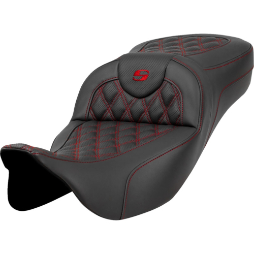 Saddlemen - Saddlemen Extended Reach Roadsofa LS Seat without Drivers Backrest - Red Stitching - 808-07B-18404