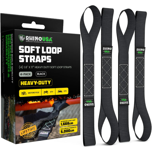 Rhino USA - Rhino USA Soft Loop Tie-Down Straps - 1.6in.x17in. - Black - 4Pack - SOFT4PACK-BLK