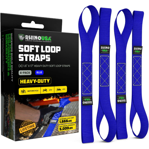 Rhino USA - Rhino USA Soft Loop Tie-Down Straps - 1.6in.x17in. - Blue - 4Pack - SOFT4PACK-BLU