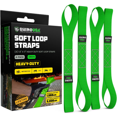 Rhino USA - Rhino USA Soft Loop Tie-Down Straps - 1.6in.x17in. - Green - 4Pack - SOFT4PACK-GRN