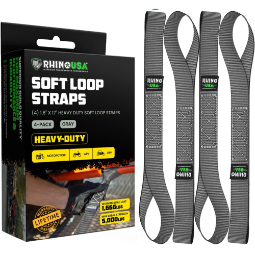 Rhino USA - Rhino USA Soft Loop Tie-Down Straps - 1.6in.x17in. - Gray - 4Pack - SOFT4PACK-GRY