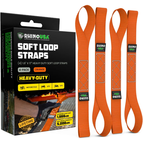 Rhino USA - Rhino USA Soft Loop Tie-Down Straps- 1.6in.x17in. - Orange - 4Pack - SOFT4PACK-ORG