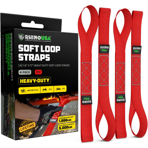 Rhino USA - Rhino USA Soft Loop Tie-Down Straps - 1.6in.x17in. - Red - 4Pack - SOFT4PACK-RED