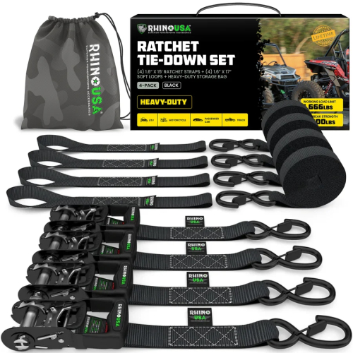 Rhino USA - Rhino USA 1.6in. x 8ft. HD Ratchet Tie-Down Set - Black - 4Pack - TD-GC1.6X15-BLK