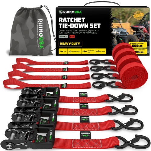 Rhino USA - Rhino USA 1.6in. x 15ft. HD Ratchet Tie-Down Set - Red - 4Pack - TD-GC1.6X15-RED