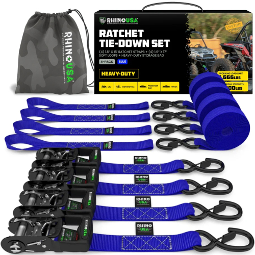 Rhino USA - Rhino USA 1.6in. x 15ft. HD Ratchet Tie-Down Set - Blue - 4Pack - TD-GC1.6X15-BLU