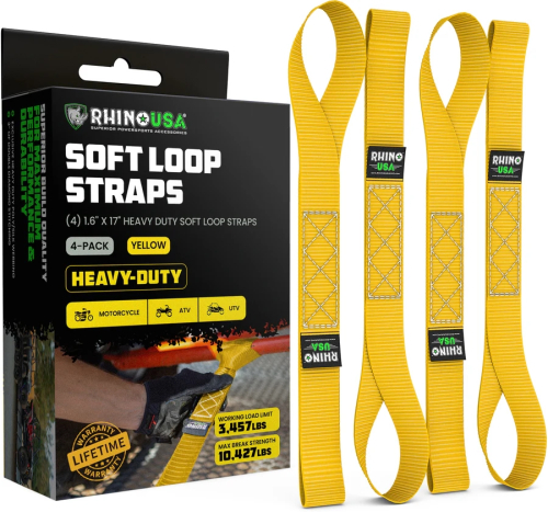 Rhino USA - Rhino USA Soft Loop Tie-Down Straps - 1.6in.x17in. - Yellow - 4Pack - SOFT4PACK-YLW