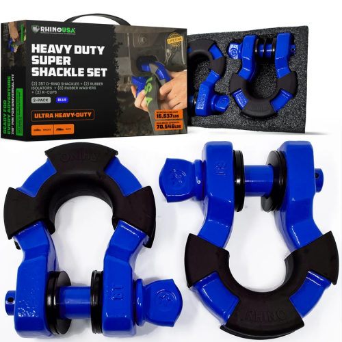 Rhino USA - Rhino USA 8-Ton Super Shackles w/ Isolators - Blue - SUPERSHACK-BLU