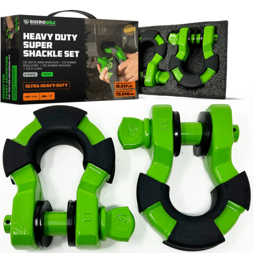 Rhino USA - Rhino USA 8-Ton Super Shackles w/ Isolators - SUPERSHACK-GRN