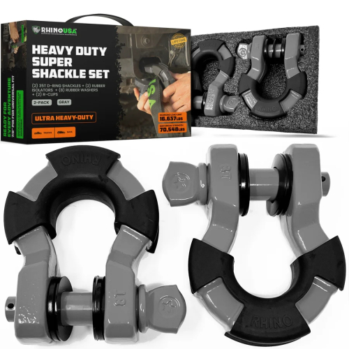 Rhino USA - Rhino USA 8-Ton Super Shackles w/ Isolators - Gray - SUPERSHACK-GRY