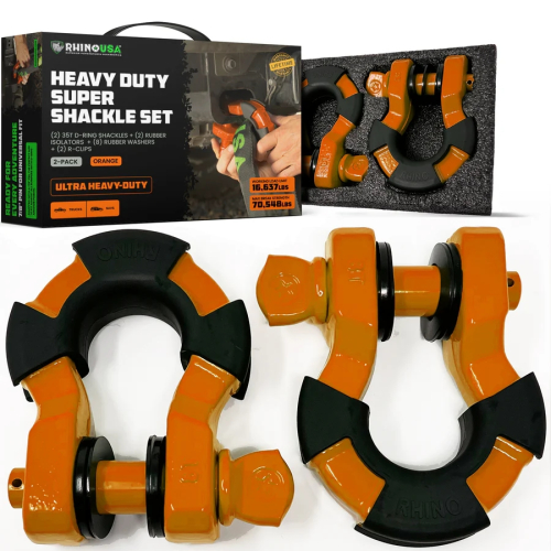 Rhino USA - Rhino USA 8-Ton Super Shackles w/ Isolators - Orange - SUPERSHACK-ORG