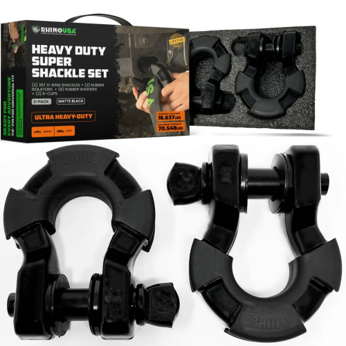 Rhino USA - Rhino USA 8-Ton Super Shackles w/ Isolators - Matte Black - SUPERSHACK-MATTE