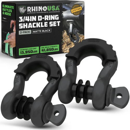 Rhino USA - Rhino USA 3/4in. D-Ring Shackle Set - 2Pack - Matte Black - RNO-MATTE-SHACK
