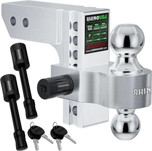 Rhino USA - Rhino USA Adjustable Drop Hitch - 6in. - Silver - 2.5in. Receivers - RG-HTDROP2.56-SVR