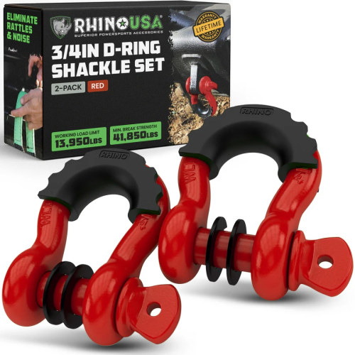 Rhino USA - Rhino USA 3/4in. D-Ring Shackle Set - Red - RG-HTHITCH2-RED