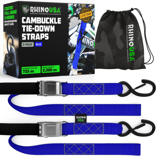 Rhino USA - Rhino USA 1.5in. x 8ft. Cambuckle Tie-Down Straps - Blue - 2Pack - RNO-CAMSOFT-BLU