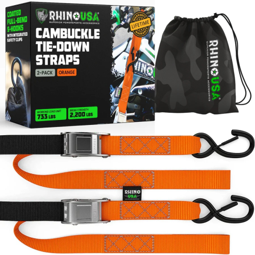 Rhino USA - Rhino USA 1.5in. x 8ft. Cambuckle Tie-Down Straps - Orange - 2Pack - RNO-CAMSOFT-ORG