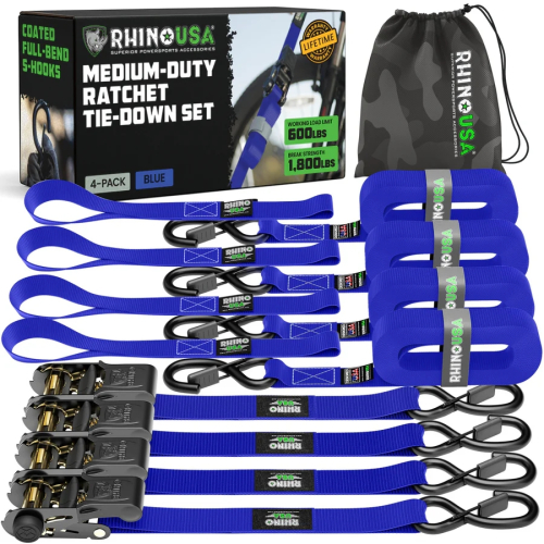 Rhino USA - Rhino USA 1in. x 15ft. Ratchet Tie-Down Set - Blue - 4Pack - RCHT-4PACK-BLU