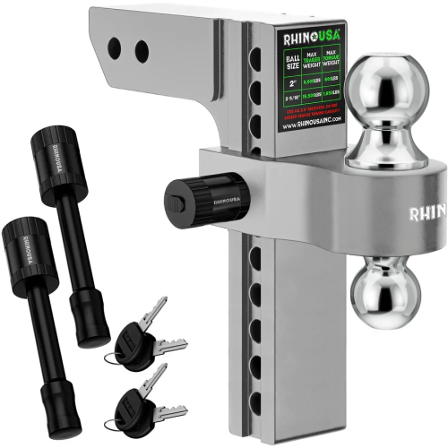 Rhino USA - Rhino USA Adjustable Drop Hitch - 10in. - Silver - 2.5in. Receivers - RG-HTDROP2.510-SVR