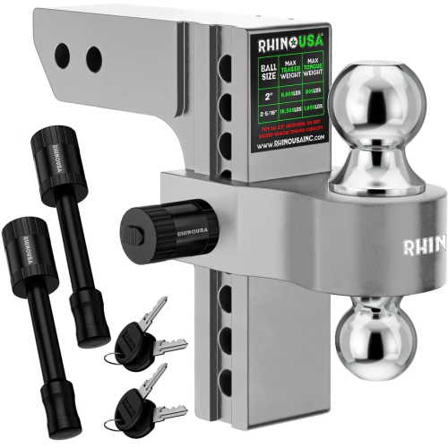 Rhino USA - Rhino USA Adjustable Drop Hitch - 8in. - Silver - 2.5in. Receivers - RG-HTDROP28-SVR