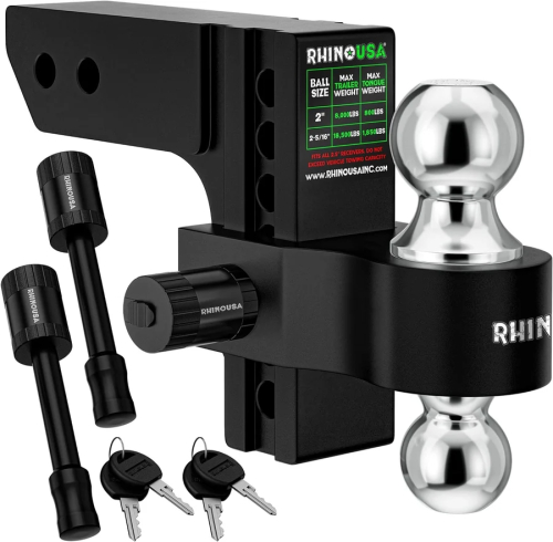 Rhino USA - Rhino USA Adjustable Drop Hitch - 6in.- Black - 2.5in. Receivers - RG-HTDROP2.56-BLK
