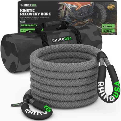 Rhino USA - Rhino USA Kinetic Recovery Rope - 5/8in.x20ft. - Gray - KROPE-58X20-GRY