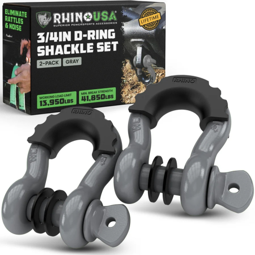 Rhino USA - Rhino USA 3/4in. D-Ring Shackle Set - Gray - RG-HTHITCH2-GRY
