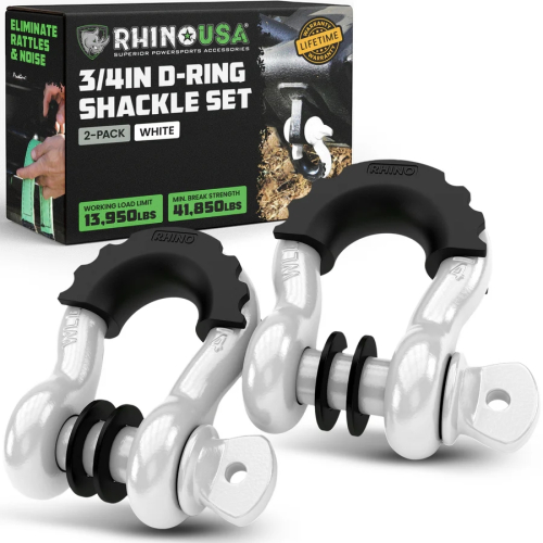 Rhino USA - Rhino USA 3/4in. D-Ring Shackle Set - White - RG-HTHITCH2-WHT