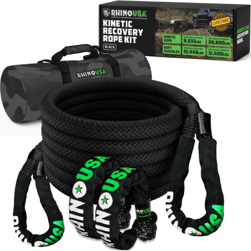 Rhino USA - Rhino USA Kinetic Recovery Ropes - 7/8in.x30ft. - Black - RG-KRKIT78X30-BLK