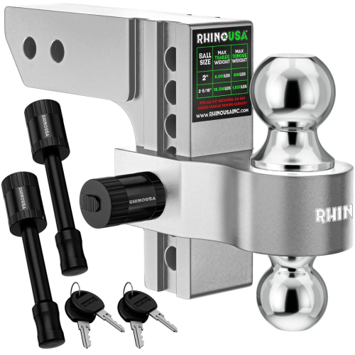 Rhino USA - Rhino USA Adjustable Drop Hitch - 6in.  - Silver - 2in. Receivers - RG-HTDROP2-SVR
