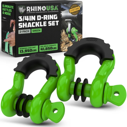 Rhino USA - Rhino USA 3/4in. D-Ring Shackle Set - Green - RG-HTHITCH2-GRN
