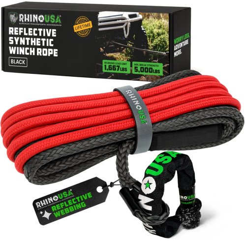 Rhino USA - Rhino USA Synthetic Winch Rope - 1/4in.x50ft. - Black - RG-SRWIN1450-BLK