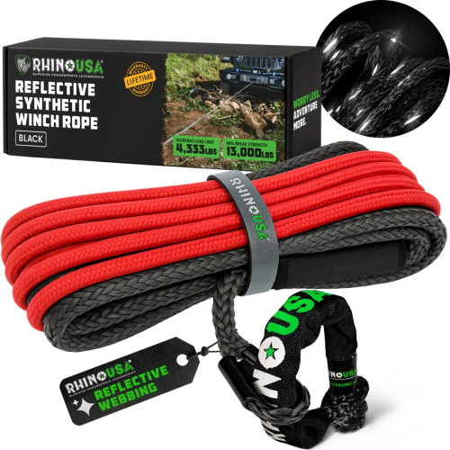 Rhino USA - Rhino USA Synthetic Winch Rope - 3/8in.x94ft. - Black - RG-SRWIN3894-BLK