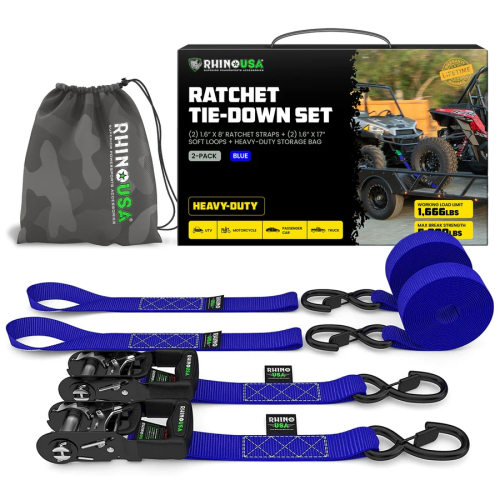 Rhino USA - Rhino USA 1.6in. x 8ft. HD Ratchet Tie-Down Set - Blue - HDKIT-2PK-BLU