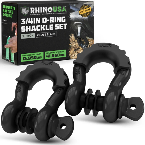 Rhino USA - Rhino USA 3/4in. D-Ring Shackle Set - Gloss Black - G-SHACK-2