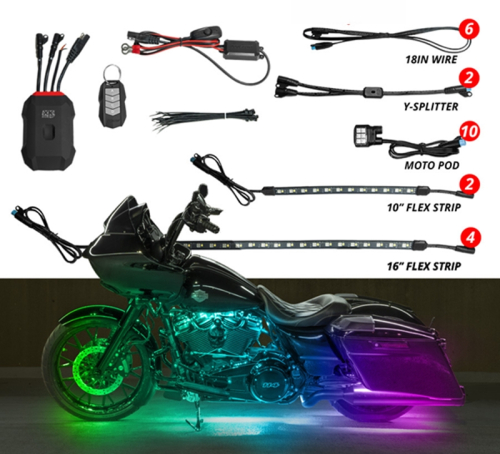 XK Glow - XK Glow XKMax RGBW Addressable Motorcycle Underglow Light Kit - 16pc - MX-MOTO-ADV