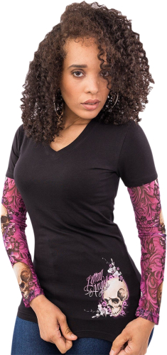 Lethal Threat - Lethal Threat Skull Blossom Tattoo Sleeves Womens Long-Sleeve Shirt - LA20644M