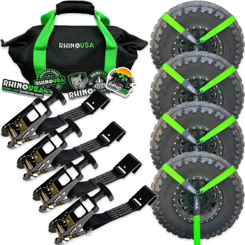 Rhino USA - Rhino USA Car Tie-Down Lasso Straps - Flat Hooks - Green - TD-VSLASSO-GRN-FLAT