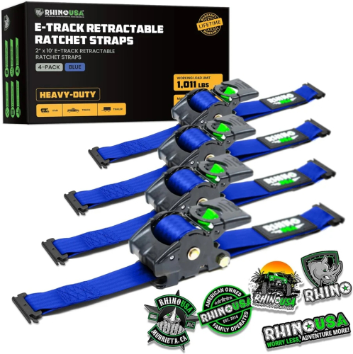 Rhino USA - Rhino USA Retractable E-Track Ratchet Straps - 2in.x10ft. - 4Pack - Blue - TD-RSRE2X10-ETRK-4BLU