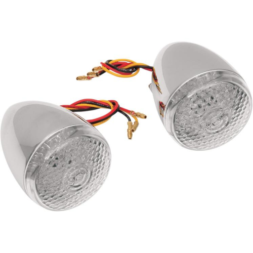 Drag Specialties - Drag Specialties Front Deuce-Style DOT-approved LED Turn Signal Kit - Amber LED - Clear lens - 2020-0276
