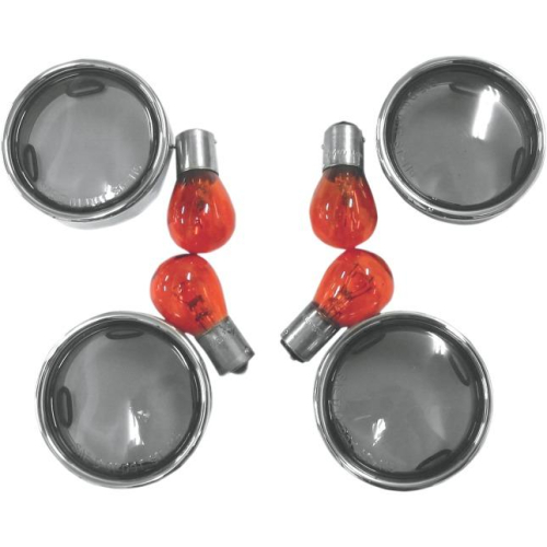 Drag Specialties - Drag Specialties Smoke Turn Signal Lens Kit with Chrome Trim Rings - 2020-0392