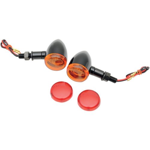 Drag Specialties - Drag Specialties Mini Deuce Marker Lights with Stud Mount - Gloss Black Housing - Amber/Red Lens - 2040-1041