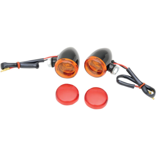Drag Specialties - Drag Specialties Mini Deuce Marker Lights with Bolt Mount - Gloss Black Housing - Amber/Red Lens - 2040-1043