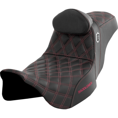 Saddlemen - Saddlemen Pro Series SDC Performance Gripper Seat with Drivers Backrest - Wine Berry Stitching - SC80807WINRT