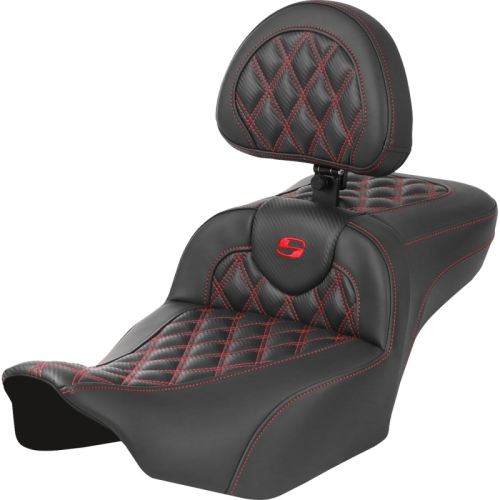 Saddlemen - Saddlemen Extended Reach Roadsofa CF Seat with Drivers Backrest - Red Stitching - 823-07-207B4