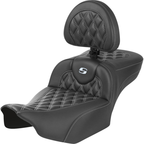Saddlemen - Saddlemen Extended Reach Roadsofa CF Seat with Drivers Backrest - Silver Stitching - 823-07-207B5