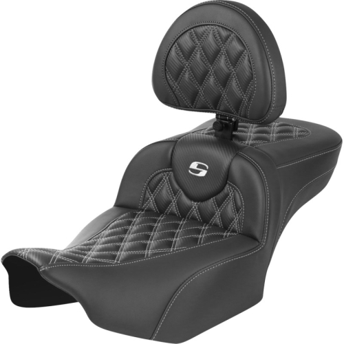 Saddlemen - Saddlemen Extended Reach Roadsofa CF Seat with Drivers Backrest - White Stitching - 823-07-207B6