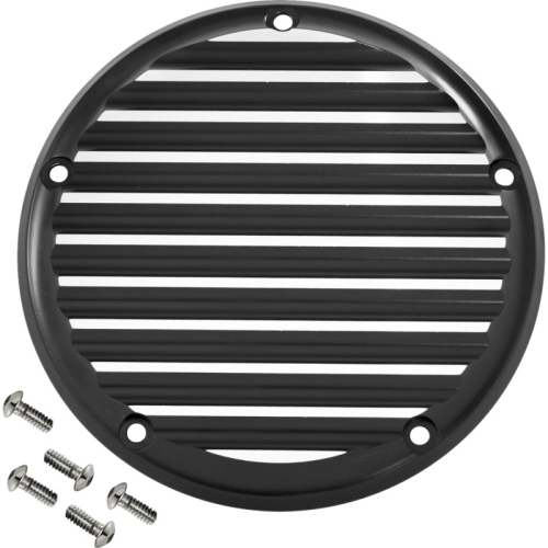 Joker Machine - Joker Machine Billet Derby Cover - Finned Black Anodized/Silver - 06-965-2